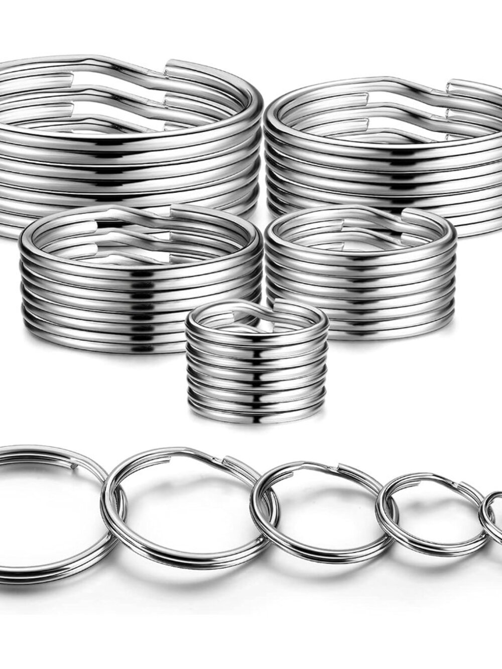 Split Key ring Assorted, 5 Sizes 1/2 inch, 3/4 inch,1 inch, 1.25 inch, 1.38 inch